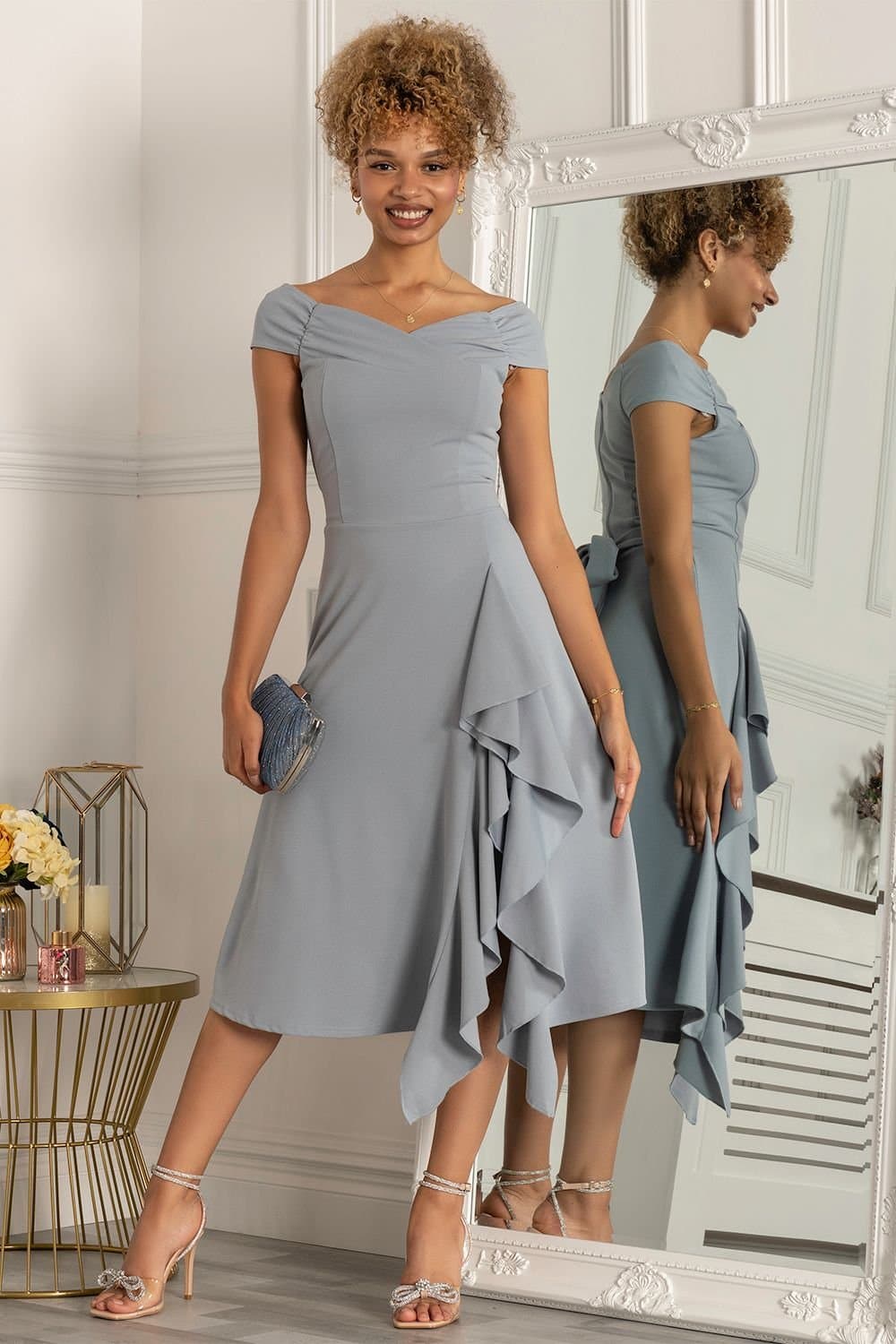 Jolie Moi Jolie Moi Women's Desiree Frill Fit & Flare Dress in Mid Blue