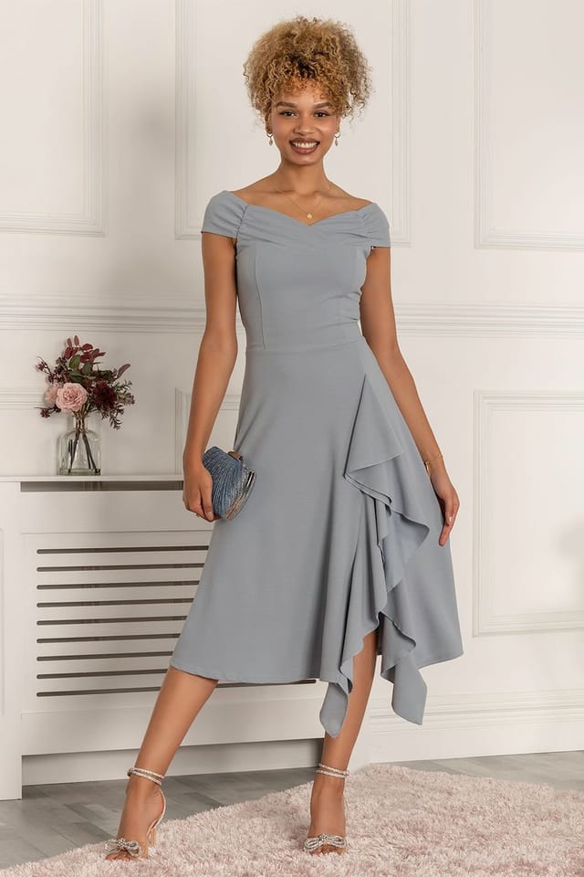 Jolie Moi Jolie Moi Women's Desiree Frill Fit & Flare Dress in Mid Blue - 3