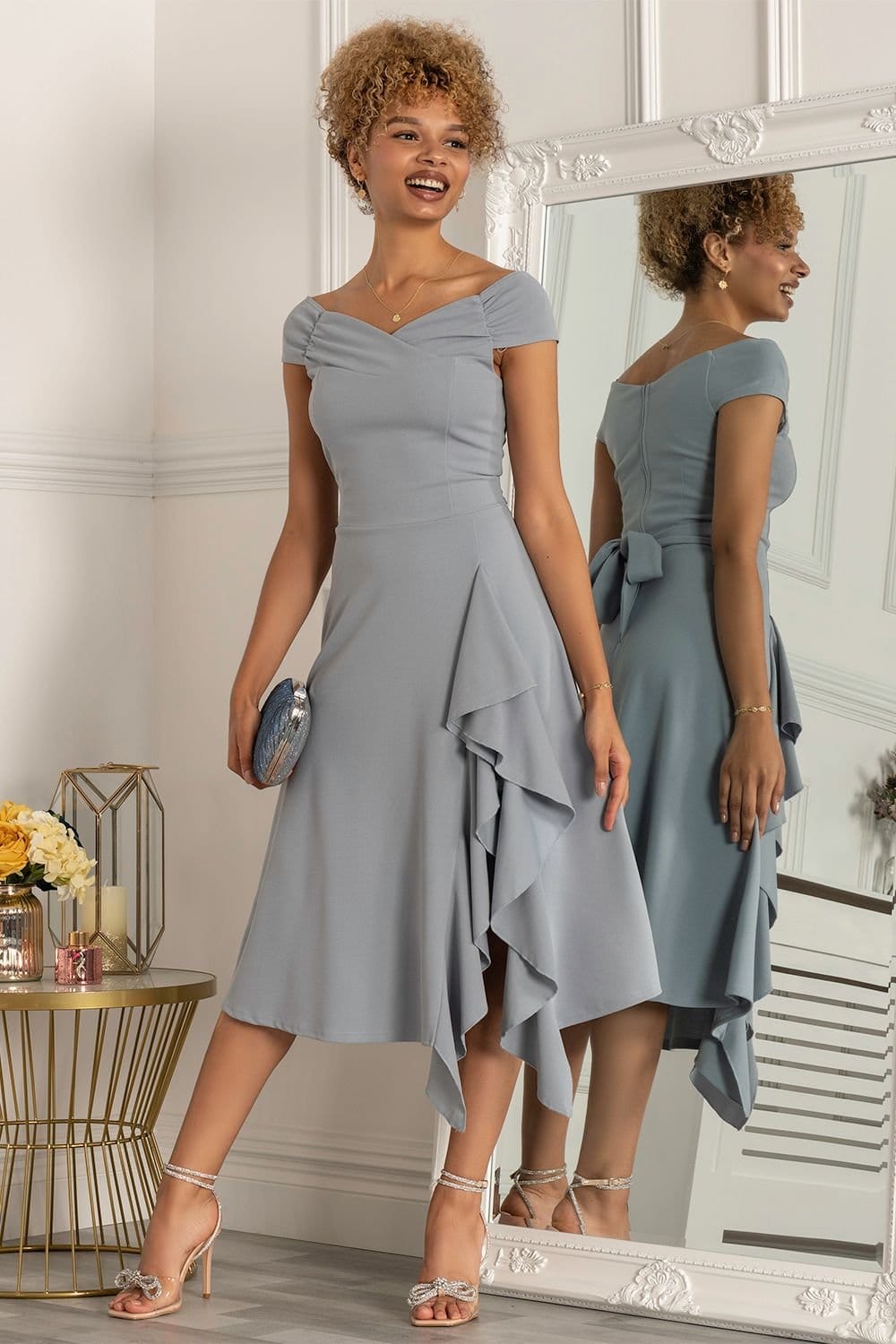 Jolie Moi Jolie Moi Women's Desiree Frill Fit & Flare Dress in Mid Blue - 4