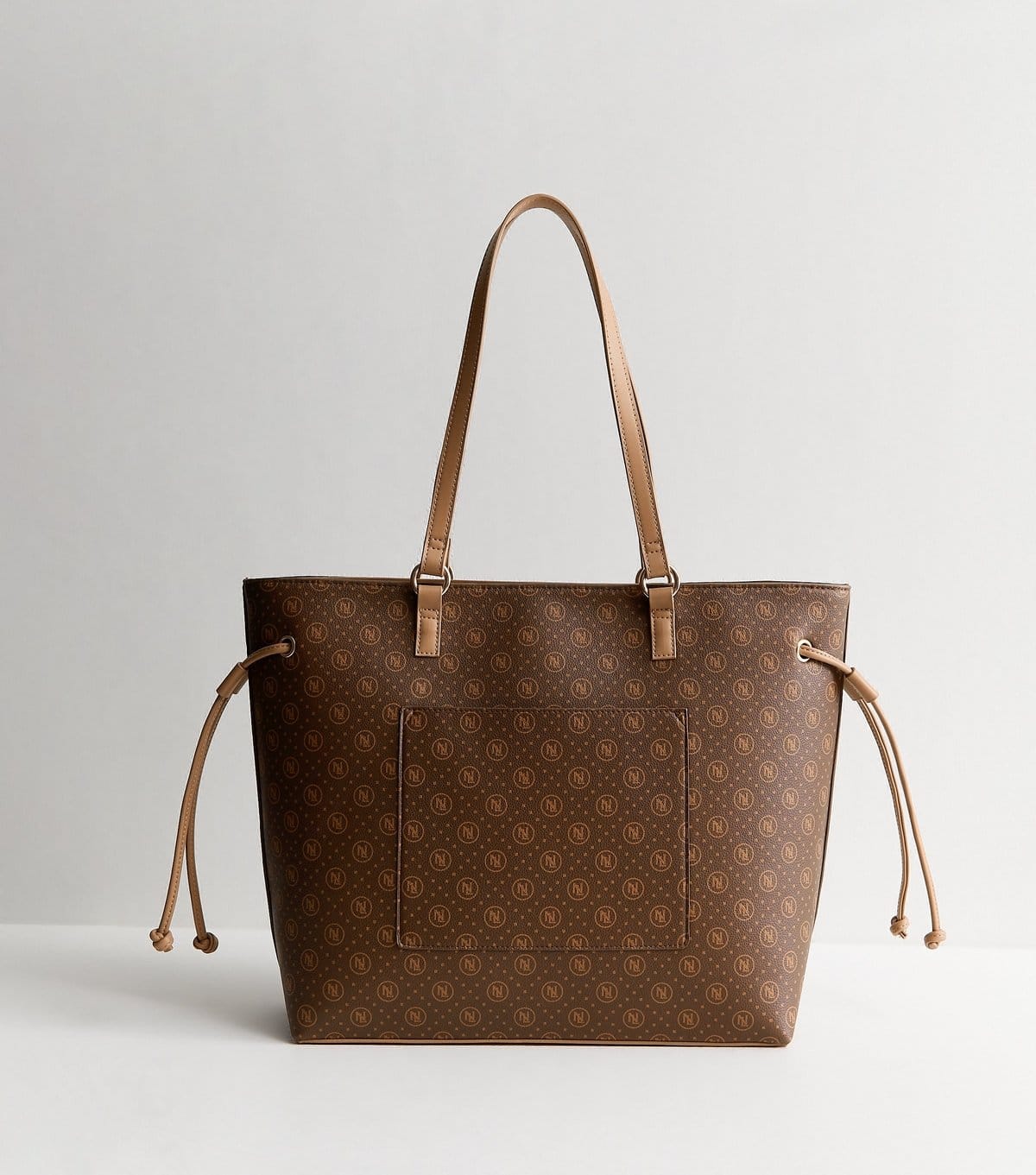 New Look Dark Brown Faux Leather Monogram Tote Bag New Look - 4