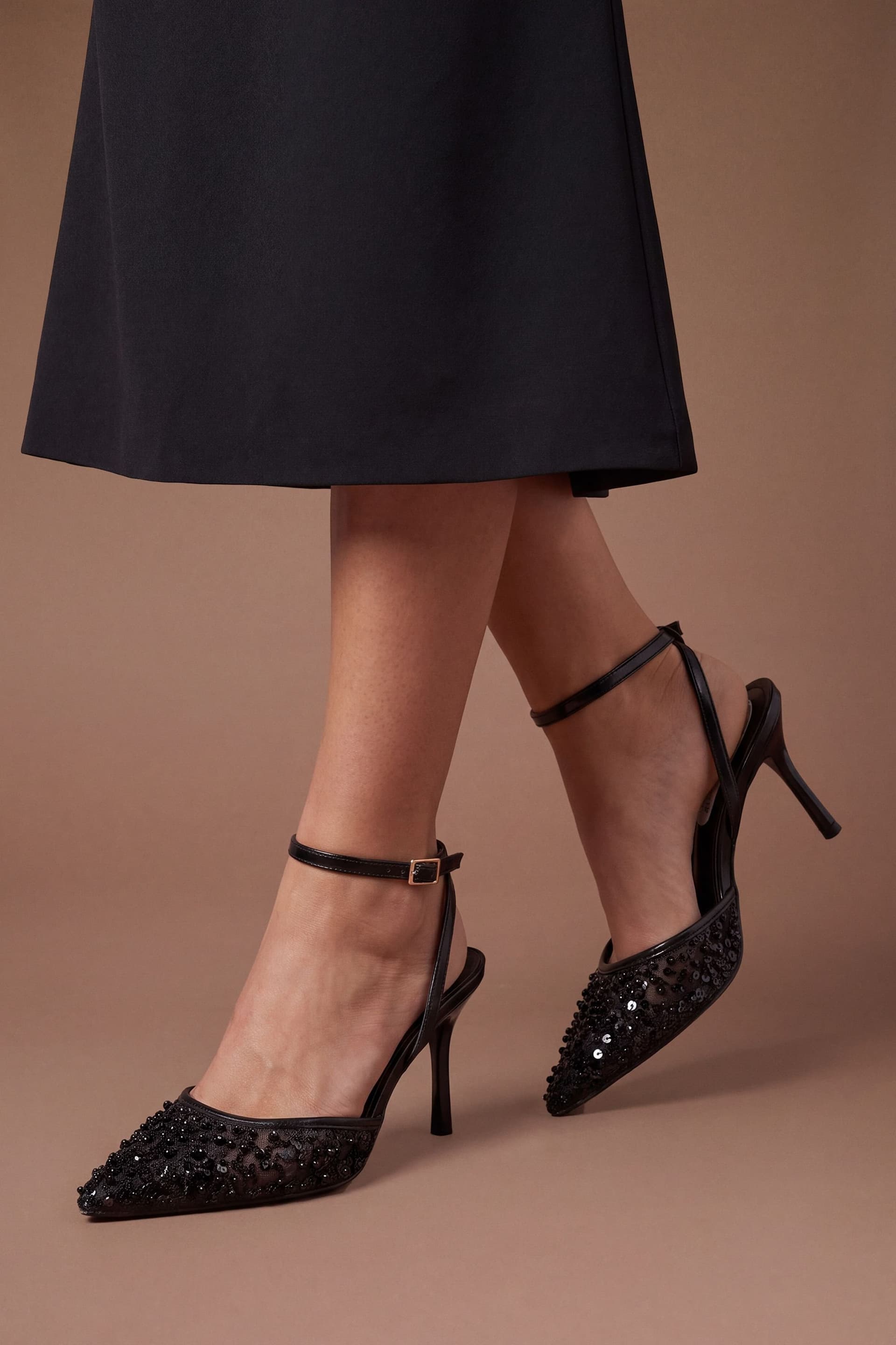 Coast Coast Women's Maria Faux Leather Sequin Embellished Stiletto Court Shoes in Black