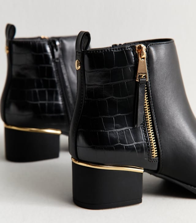 New Look Women's Black Faux Leather Block Heel Ankle Boots Vegan New Look - 3