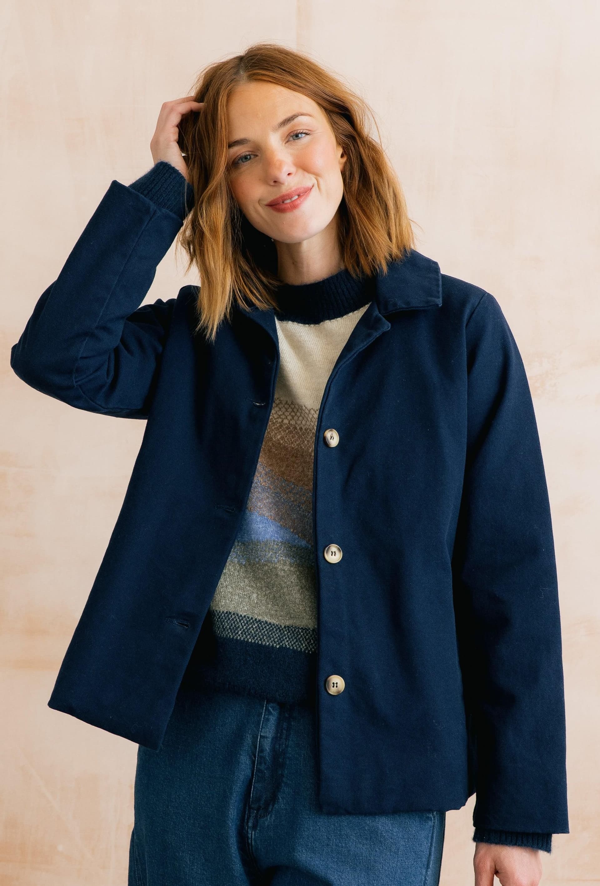 Lily & Me Lily & Me Women's Sycamore Embroidered Cotton Canvas Jacket with Side Pockets in Navy