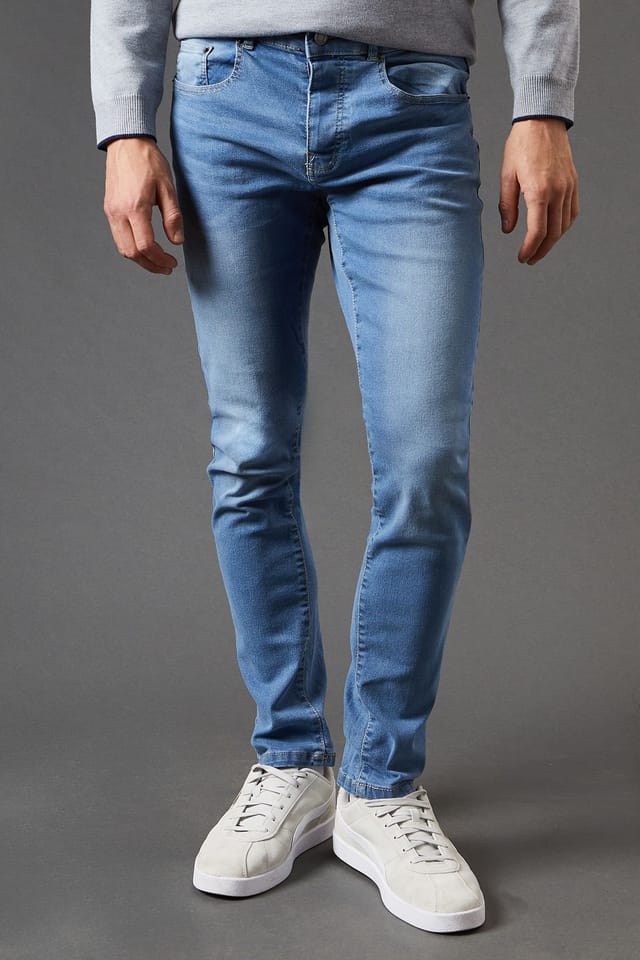 Burton Burton Men's Stone Wash Skinny Fit Jean in Blue - 2