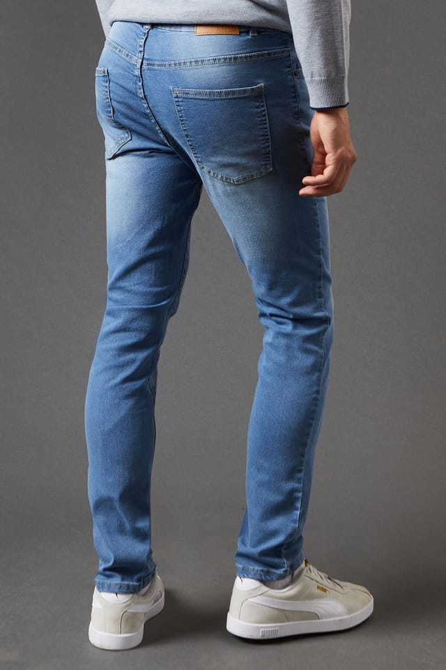 Burton Burton Men's Stone Wash Skinny Fit Jean in Blue - 3