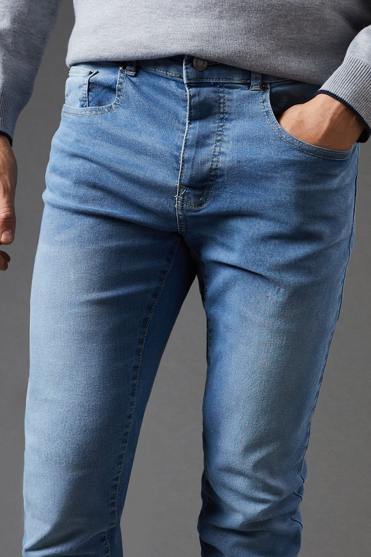 Burton Burton Men's Stone Wash Skinny Fit Jean in Blue - 4