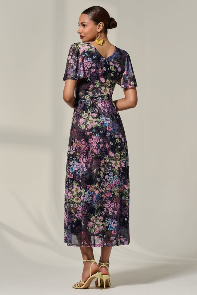 Jolie Moi Jolie Moi Women's Floral Mesh Angel Sleeve Midaxi Dress - 2