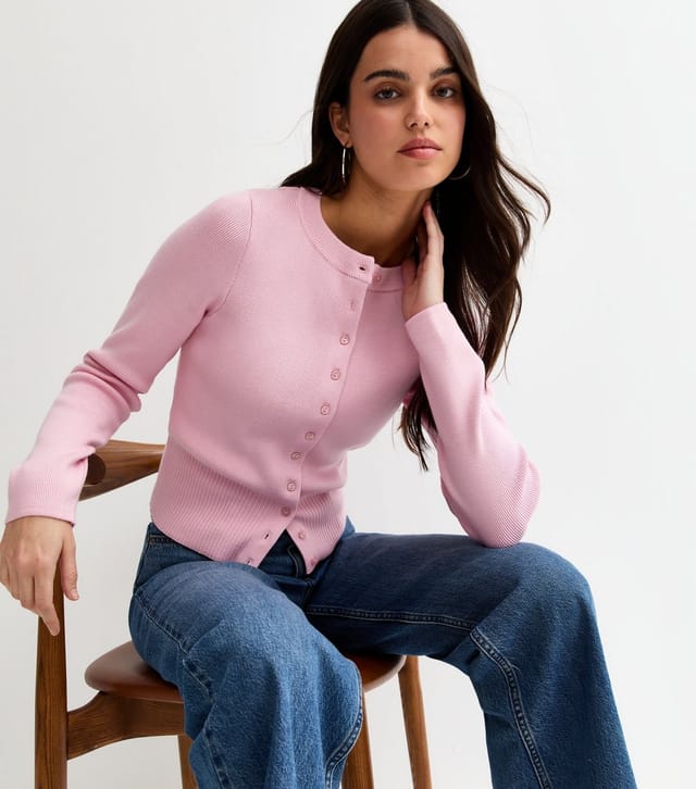 New Look Women's Light Pink Compact Knit Crew Neck Cardigan New Look - 2
