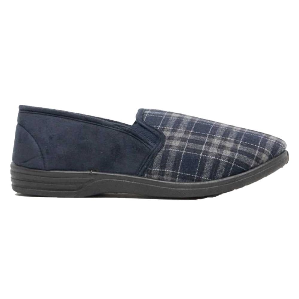 Zedzzz Zedzzz Men's Harley Check Felt Gusset Slippers in Navy - 4