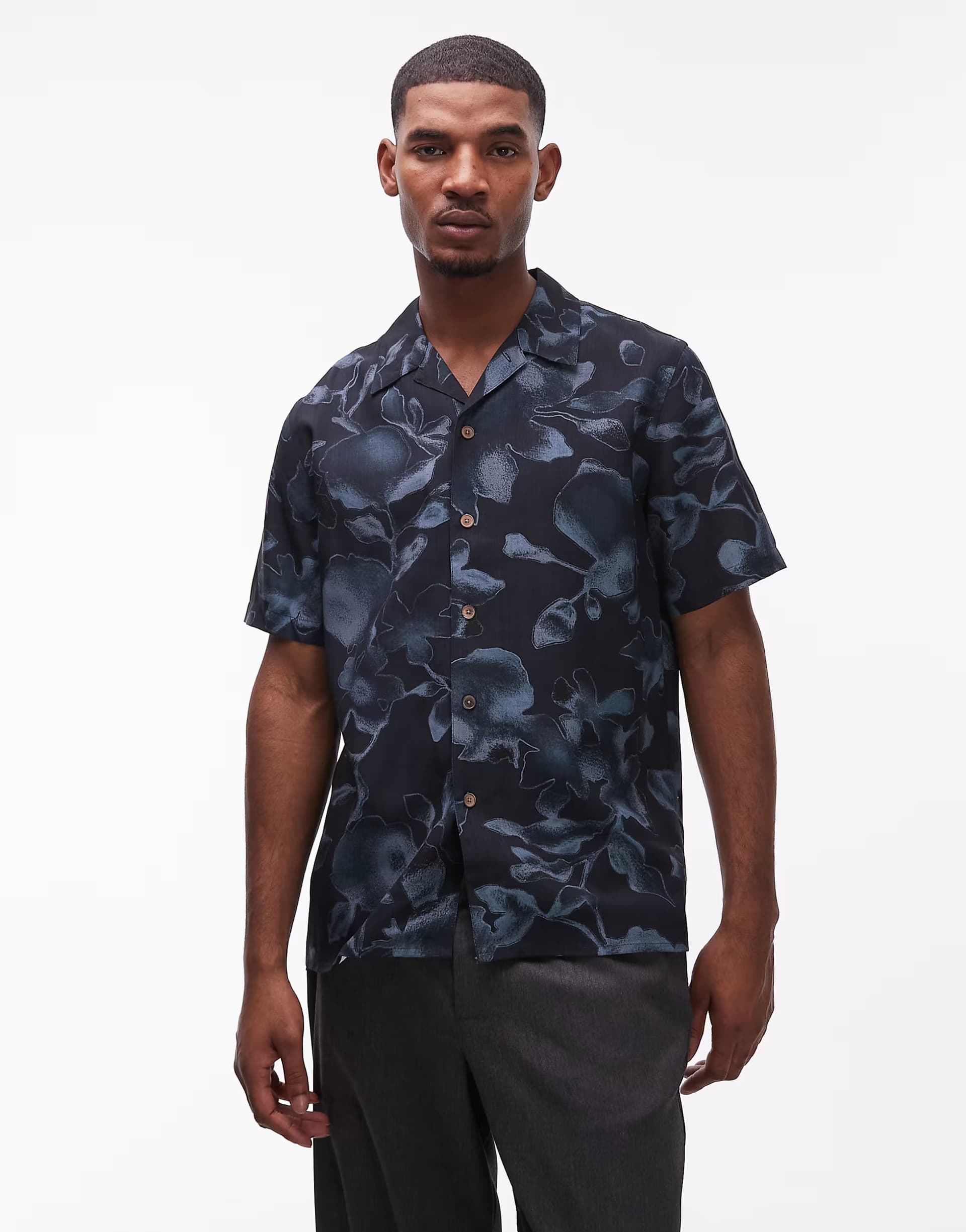 ASOS PS Paul Smith revere collar floral printed shirt in black