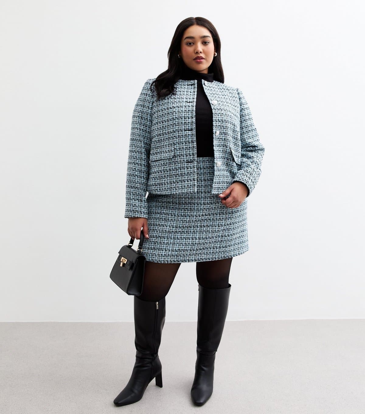 New Look Women's Plus Size Blue Bouclé A-Line Skirt Curves New Look