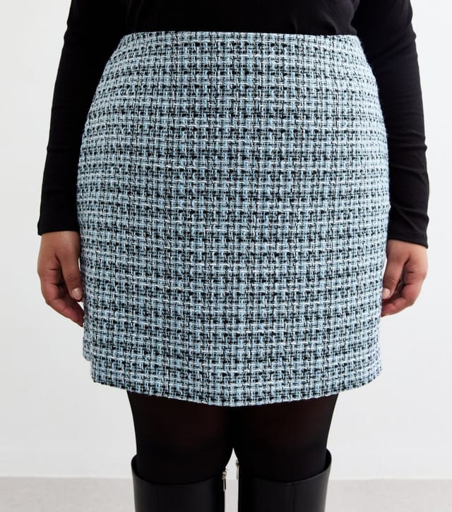 New Look Women's Plus Size Blue Bouclé A-Line Skirt Curves New Look - 2