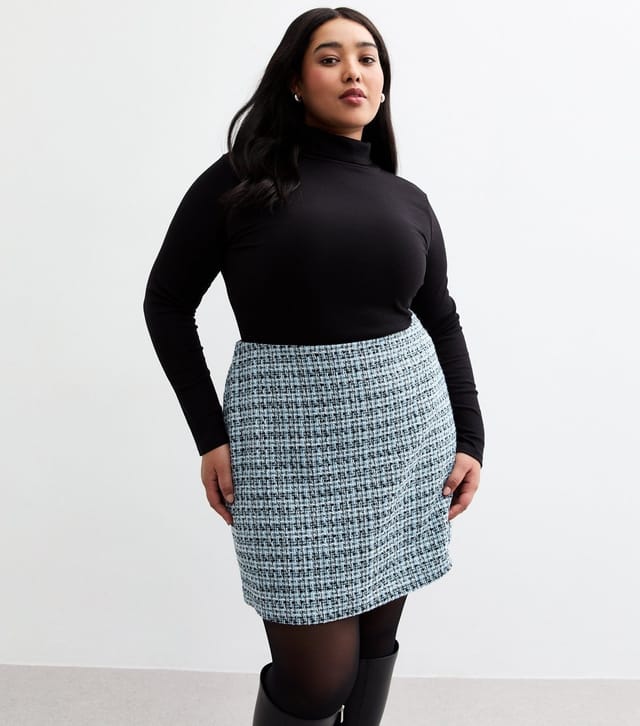 New Look Women's Plus Size Blue Bouclé A-Line Skirt Curves New Look - 3