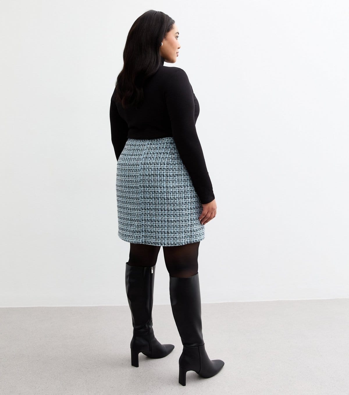 New Look Women's Plus Size Blue Bouclé A-Line Skirt Curves New Look - 4