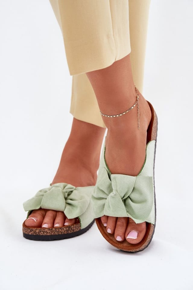 Love Lace Love Lace Women's Suede Cork Sole Sandals with Front Bow Comfort Insole Everyday in Green - 3