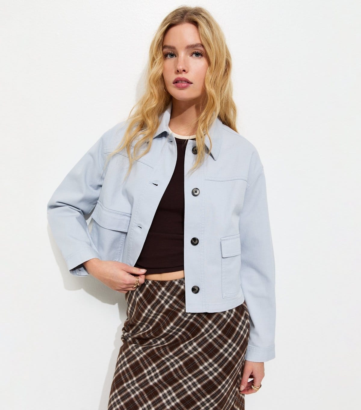 New Look Women's Light Blue Flap Pocket Cotton Shacket New Look - 4