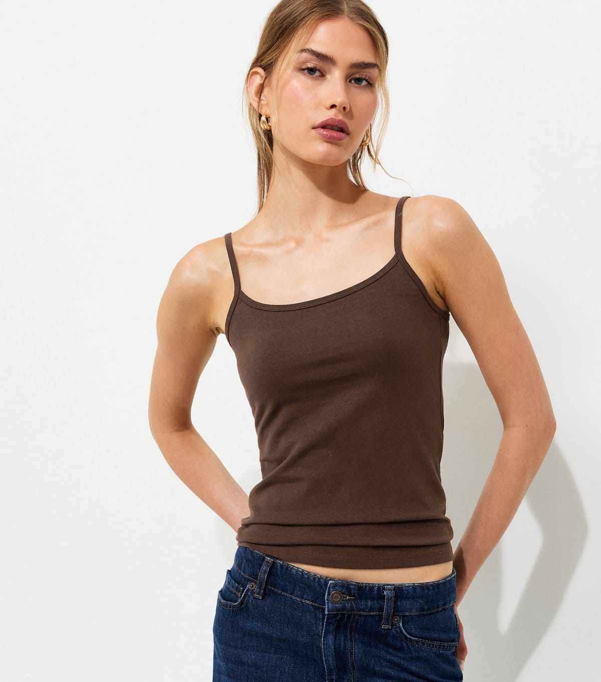 New Look Dark Brown Scoop Neck Cami Top