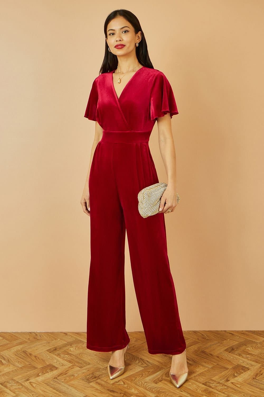 Yumi Yumi Women's Red Jumpsuit With Angel Sleeves
