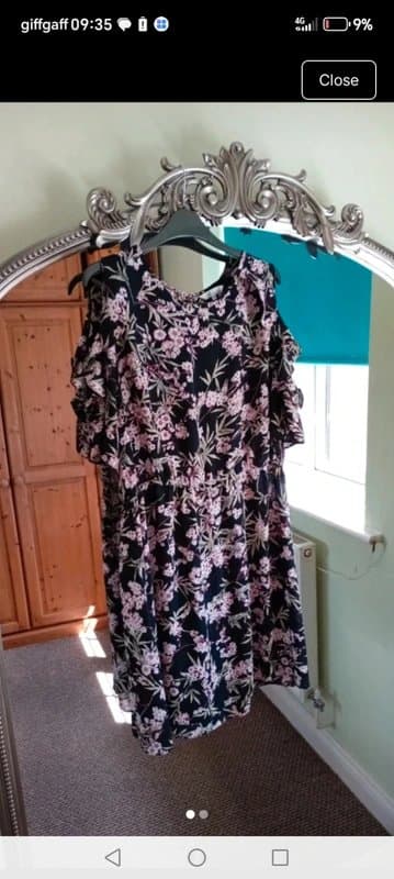 Vintage Dressing Ladies size 16 black floral off shoulder dress