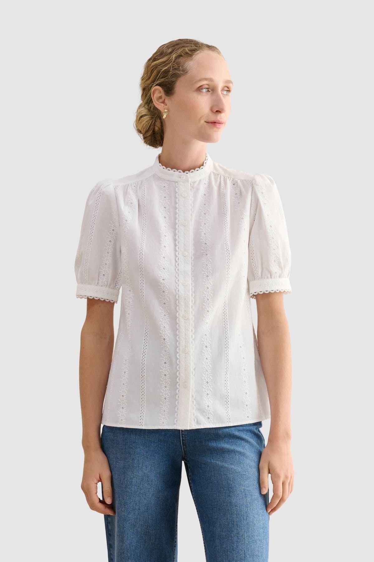 Hobbs London Hobbs London Women's Sawyer Embroidery Detail Blouse in Natural White