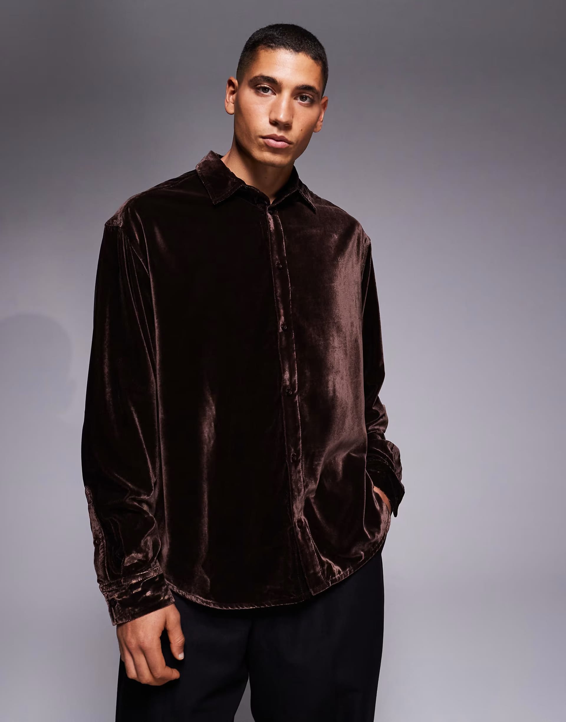ASOS Brown Velvet Oversized Shirt
