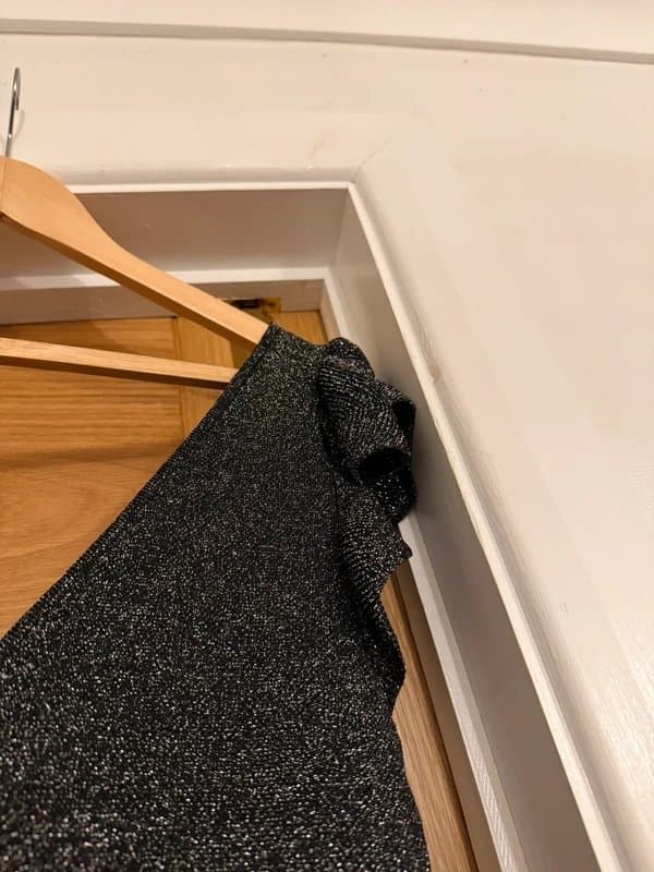 Zara Zara Silver Grey Black Sparkly Glittery Lurex V-Neck Ruffle Frill Shoulder Bodysuit