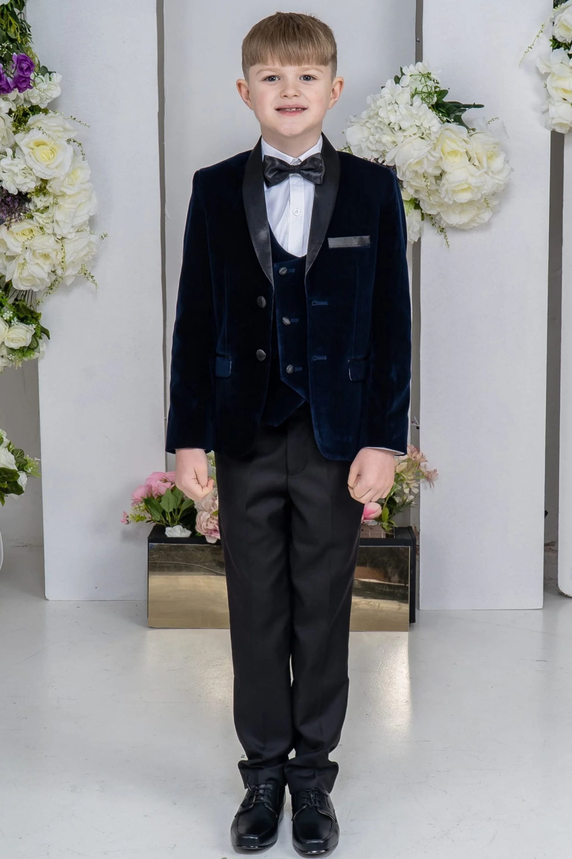 Vivaki Vivaki Men's 5 Piece Navy Velvet Tuxedo Suit - 4