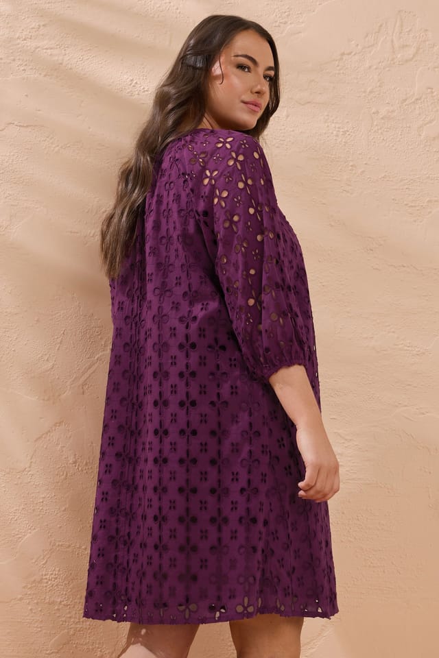 Evans Evans Women's Broderie Swing Dress in Purple - 3