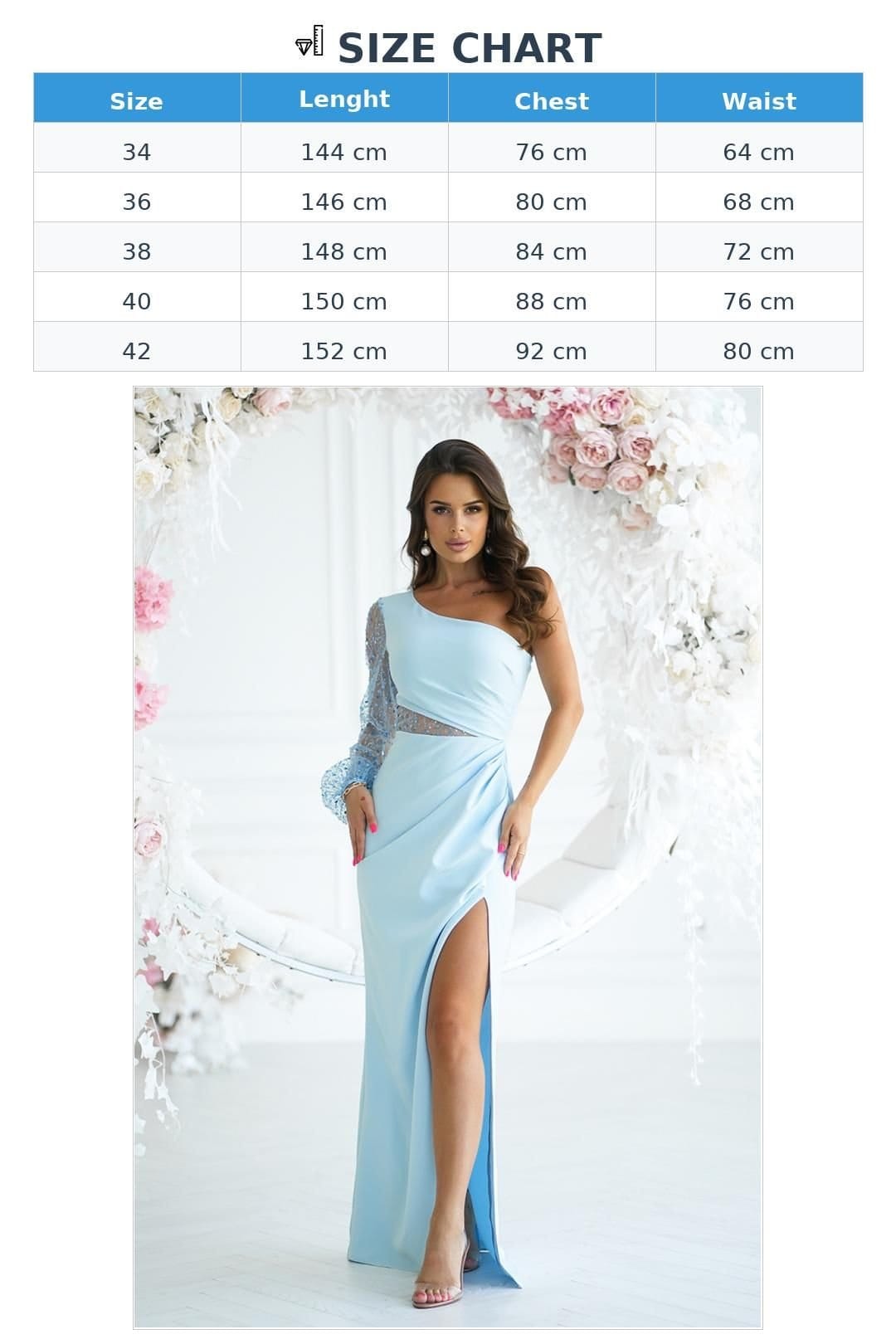 Love Lace Love Lace Women's Long One Shoulder Sequin Asymmetrical Dress in Blue - 4