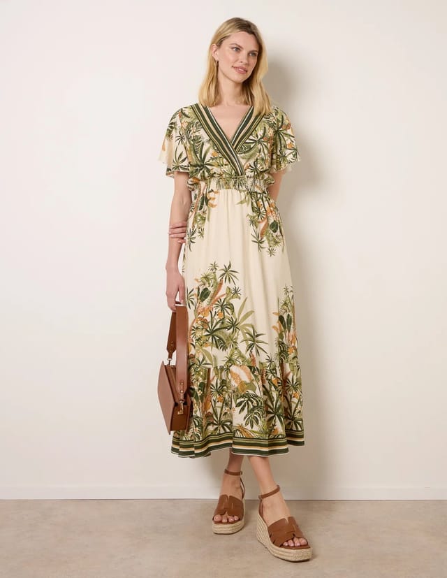 Blue Vanilla Tropical Print Wrap Front Dress - 2