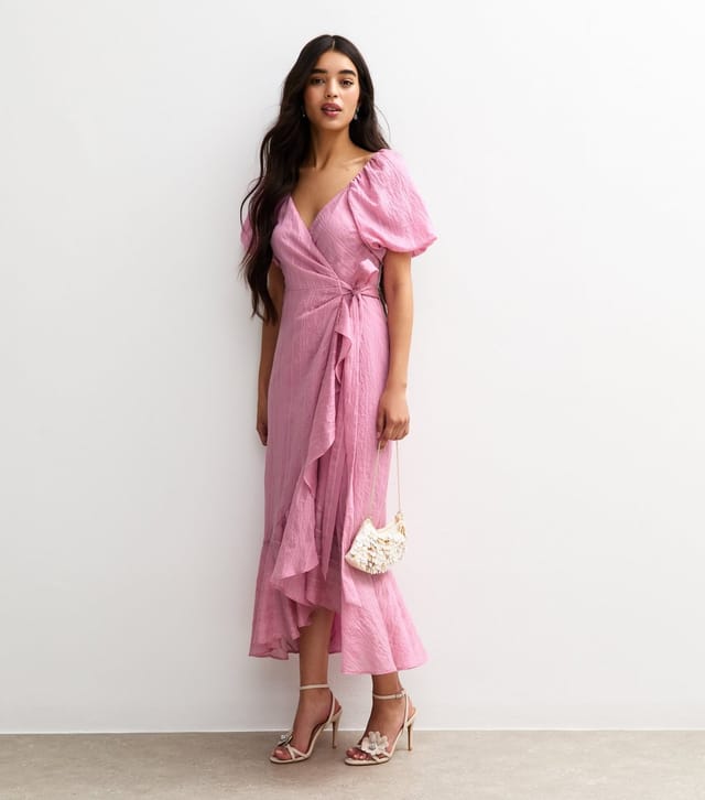 New Look Women's Light Pink Textured Wrap Ruffle Midi Dress New Look - 3