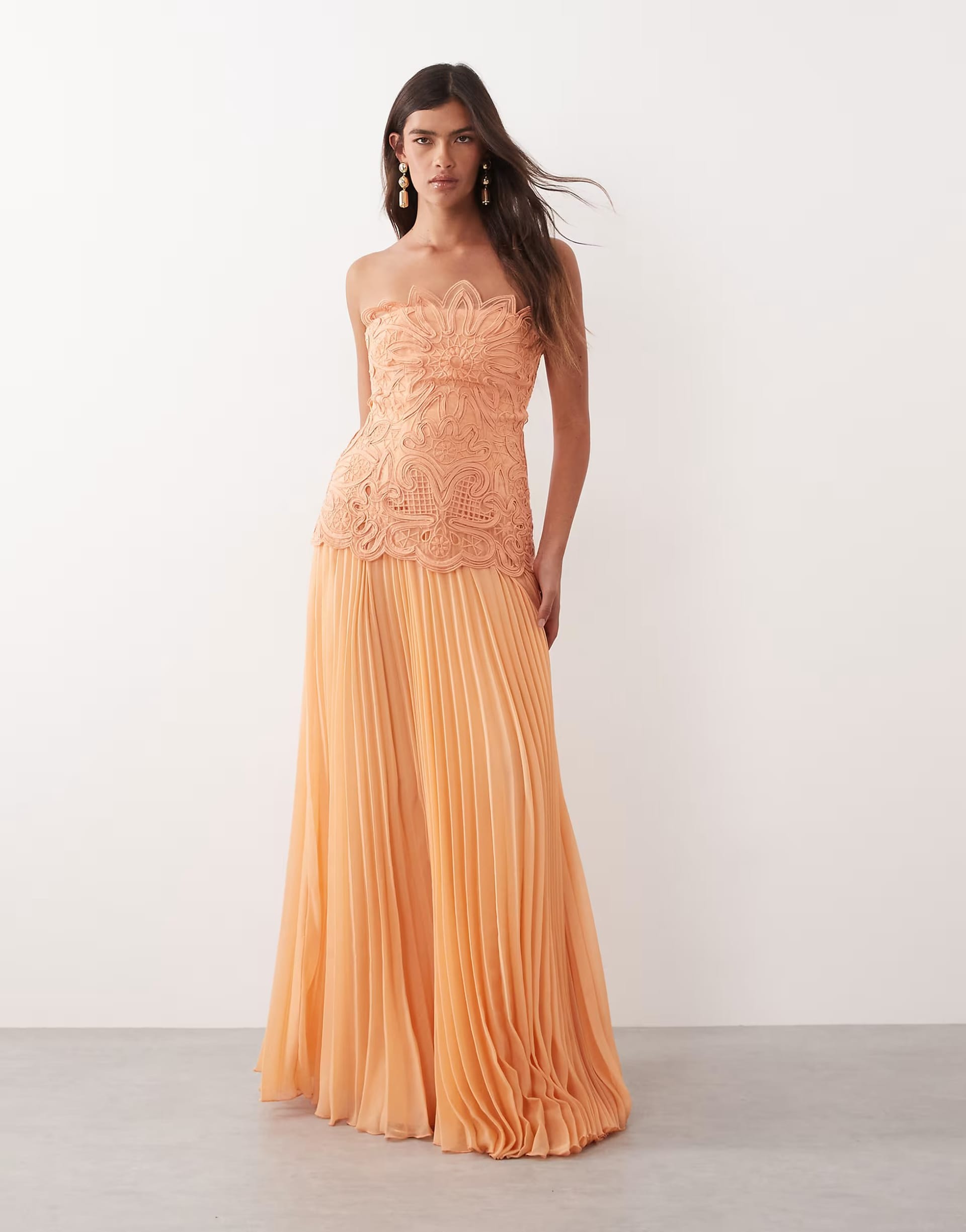 ASOS Soft Peach Abstract Cutwork Bandeau Maxi Dress