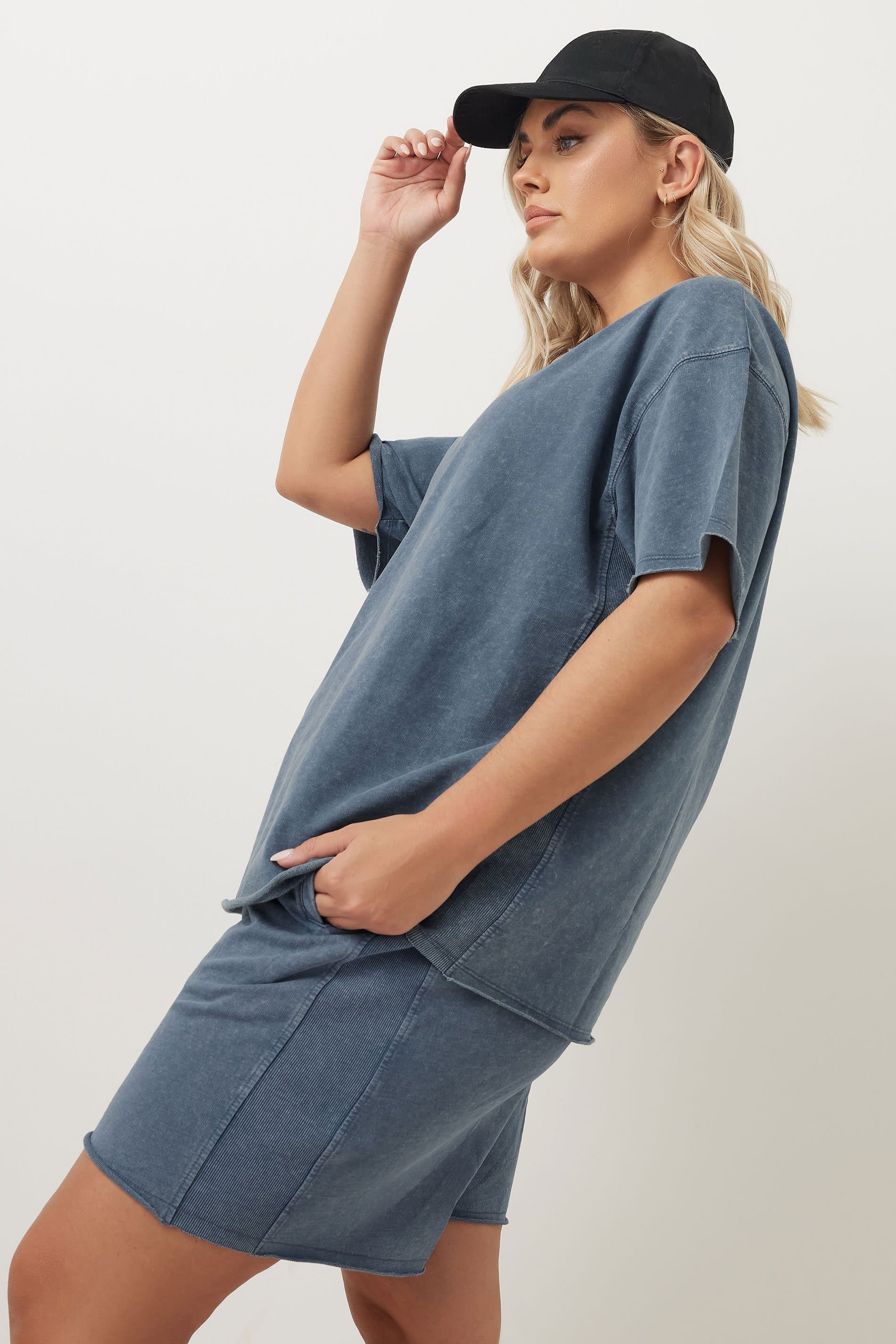 Yours Plus Size Blue Acid Wash Oversized Sweat Tshirt