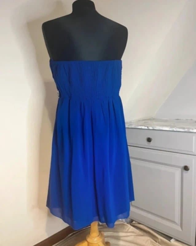 Quiz Quiz Royal Blue Silver Sequin Mesh Lace Strapless Beaded Prom Ball Gown Evening Dress Size 14