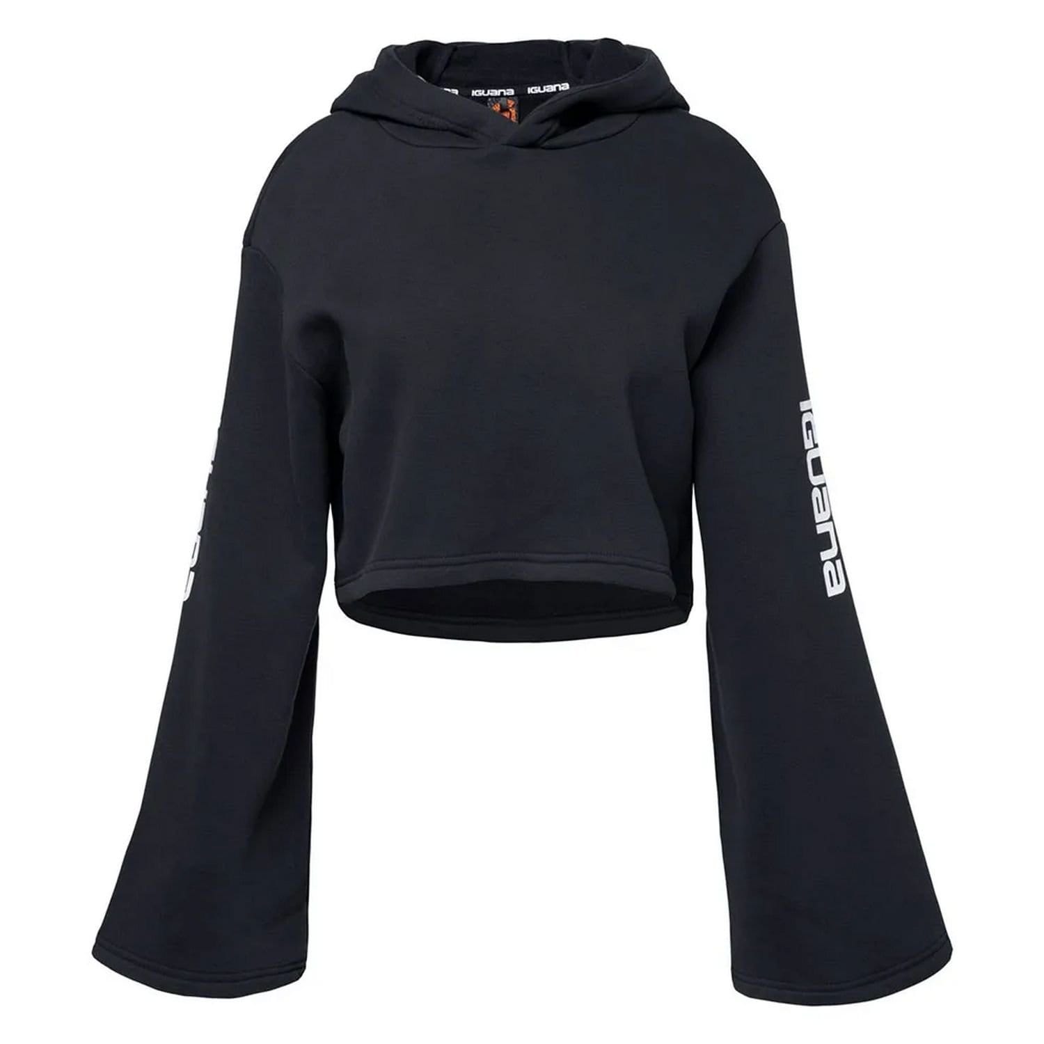 Iguana Black Crop Hoodie with Hooded Neckline