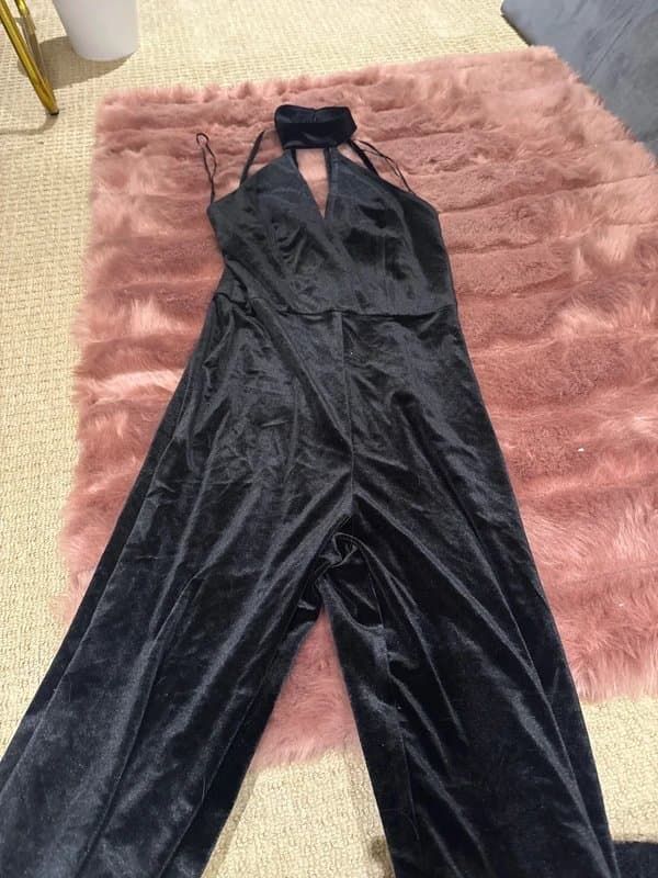 Topshop Black velvet material jumpsuit