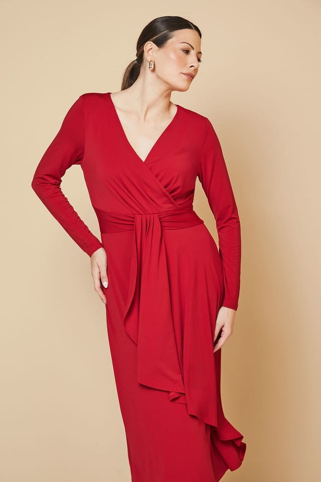 Wallis Wallis Women's Wrap Front Jersey Column Dress in Wine - 2