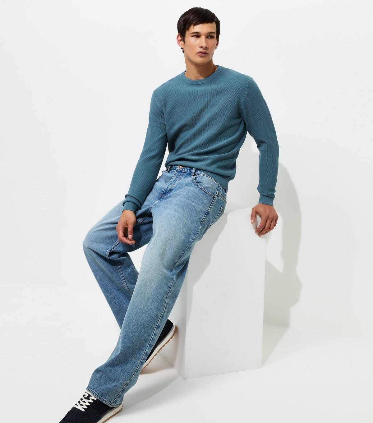 New Look Bright Blue Cotton Rich Crew Neck Jumper