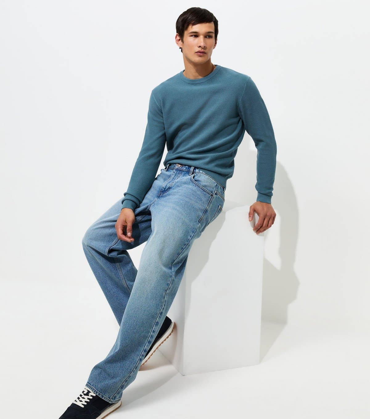 New Look Men's Bright Blue Regular Cotton Rich Crew Neck Jumper New Look
