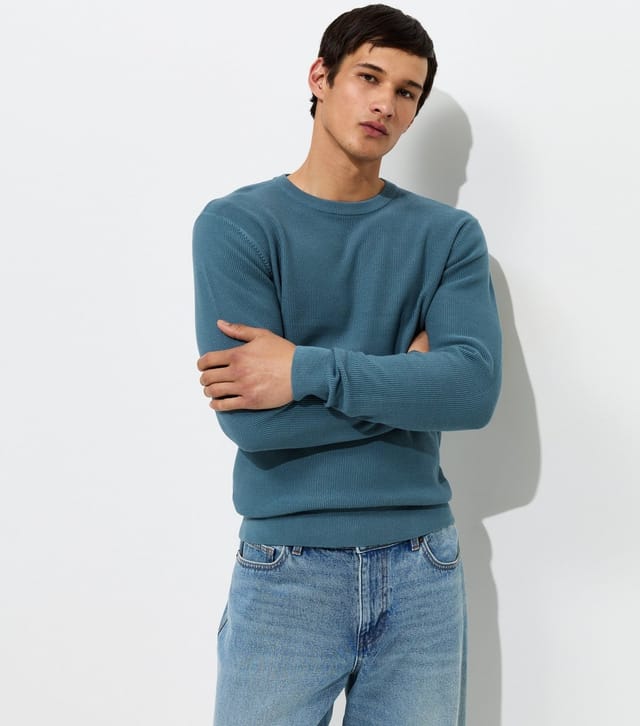 New Look Men's Bright Blue Regular Cotton Rich Crew Neck Jumper New Look - 2