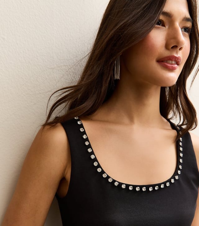 New Look Women's Black Diamante Trim Scoop Neck Mini Dress New Look - 2