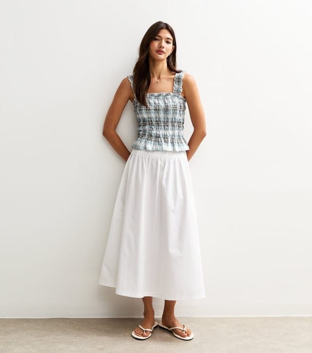 New Look Women's Blue Checked Shirred Peplum Cami Top New Look - 2
