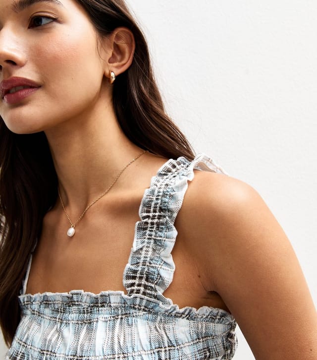 New Look Women's Blue Checked Shirred Peplum Cami Top New Look - 3