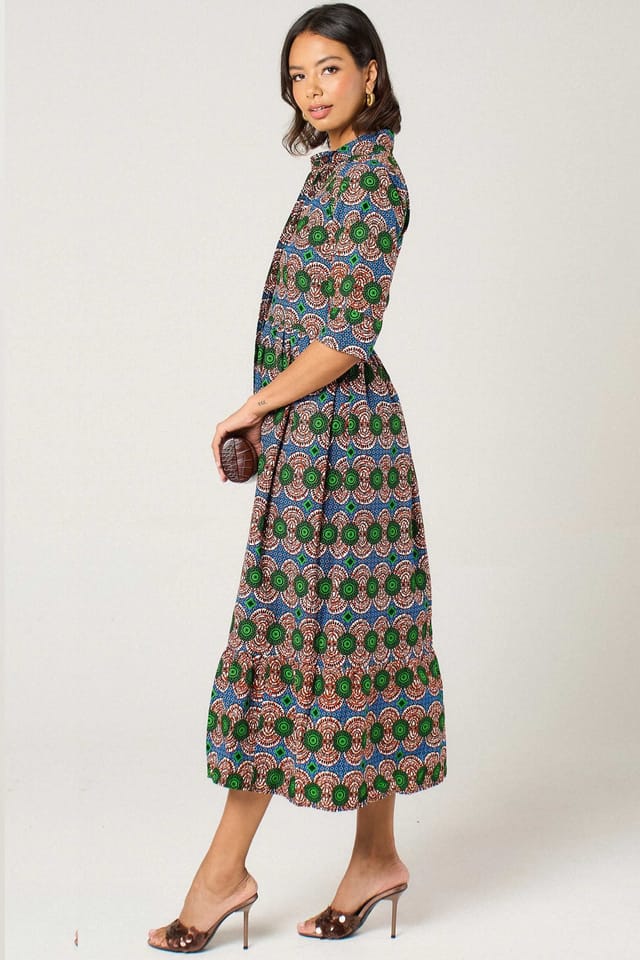 Dals Hart Dals Hart Women's Eva Midi Shirt Dress in Geometric Print in Green - 2