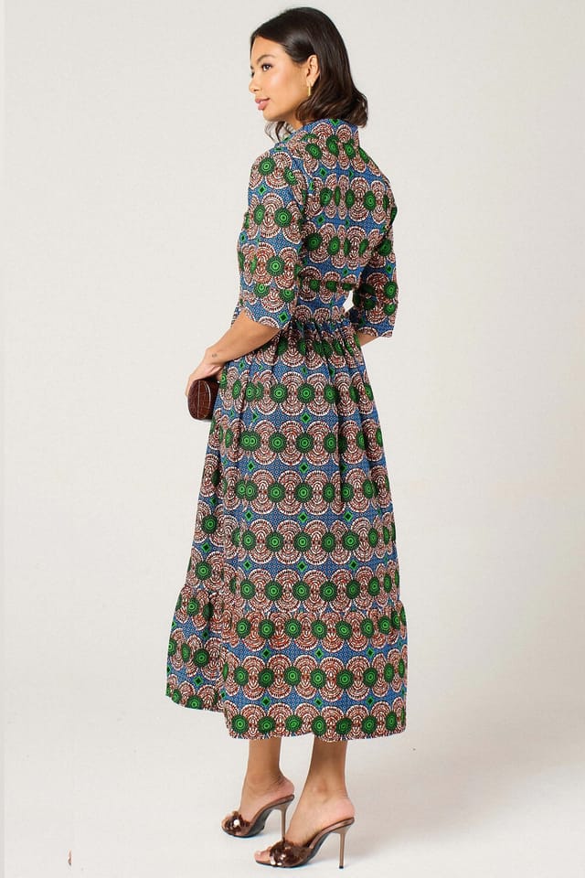 Dals Hart Dals Hart Women's Eva Midi Shirt Dress in Geometric Print in Green - 3