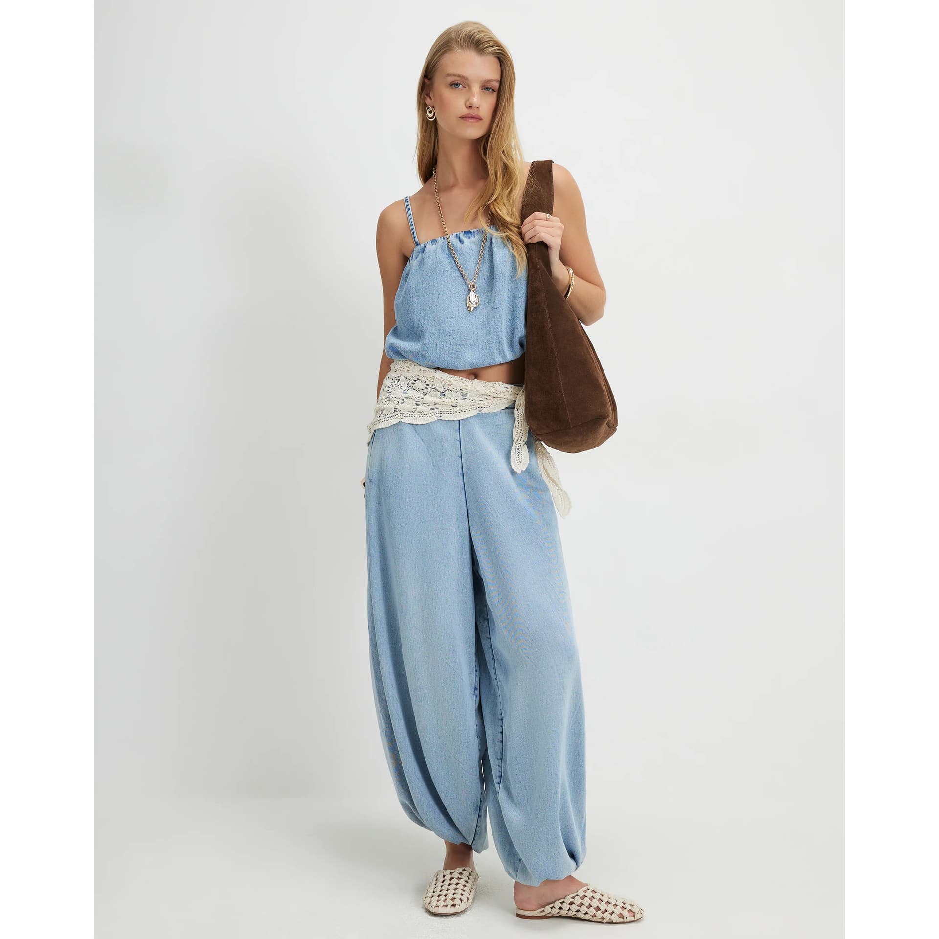 River Island River Island Womens Blue High Waisted Denim Balloon Leg Trousers