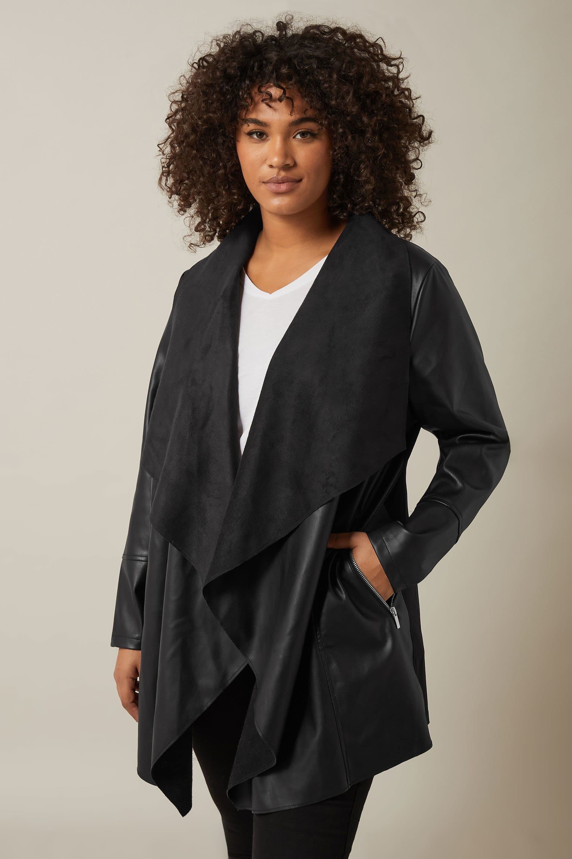 Evans Evans Women's Faux Leather Waterfall Jacket in Black