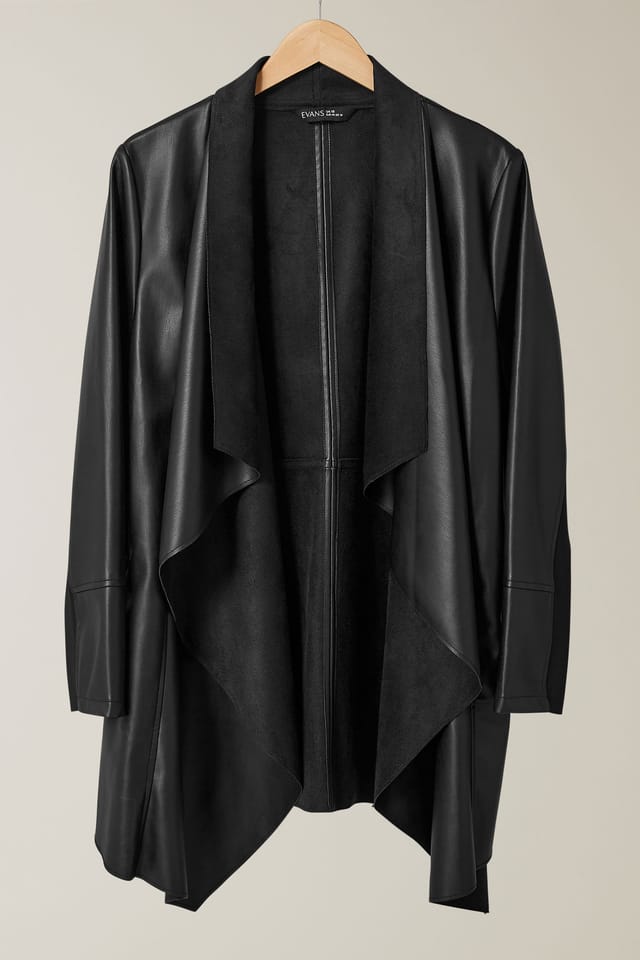 Evans Evans Women's Faux Leather Waterfall Jacket in Black - 2