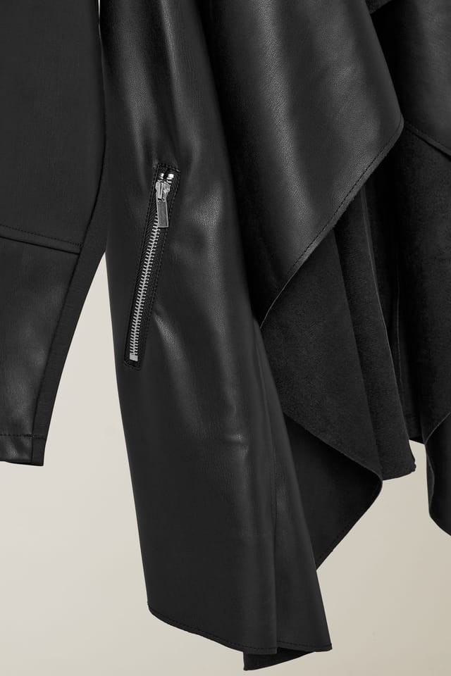 Evans Evans Women's Faux Leather Waterfall Jacket in Black - 3