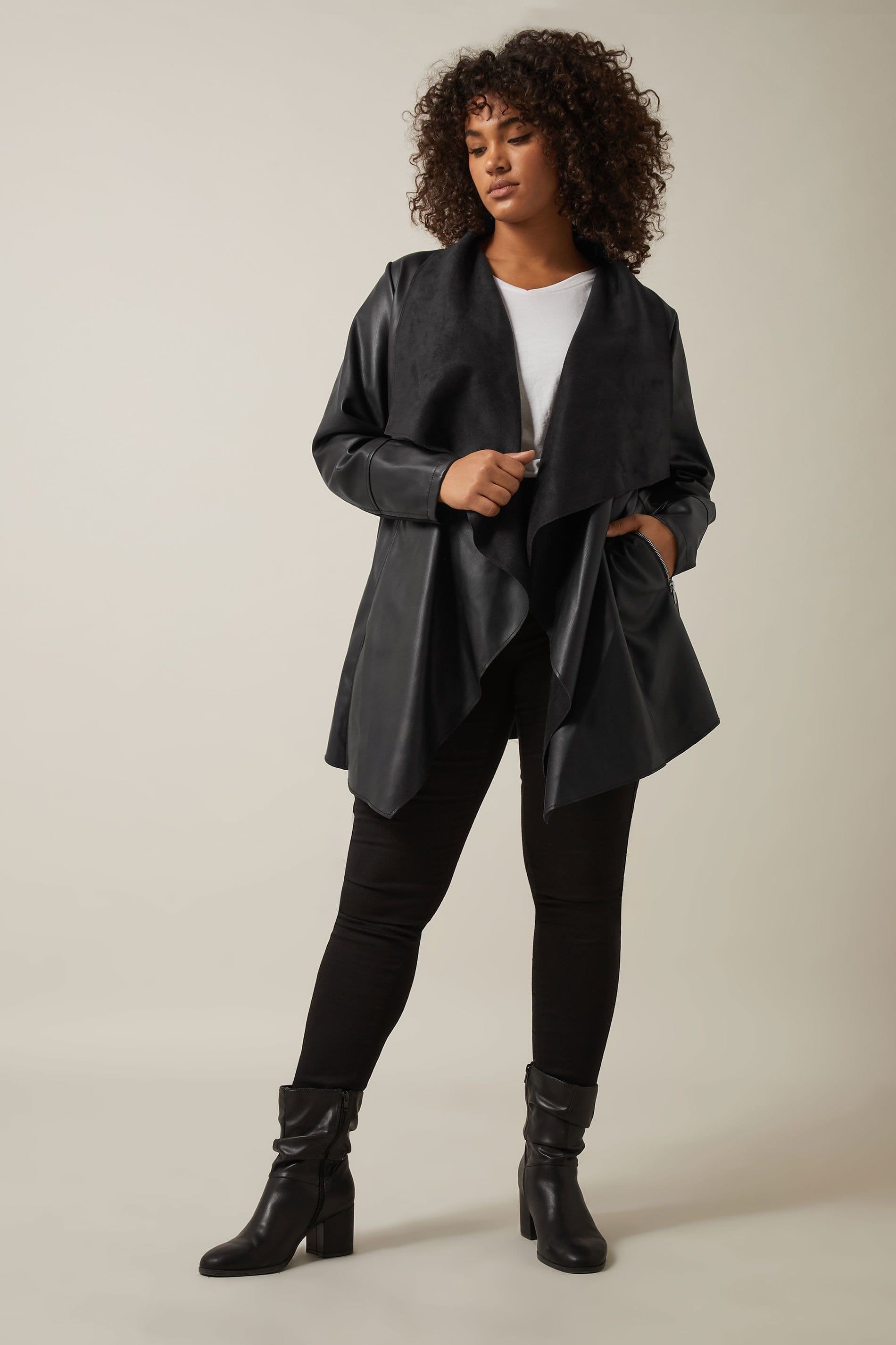 Evans Evans Women's Faux Leather Waterfall Jacket in Black - 4